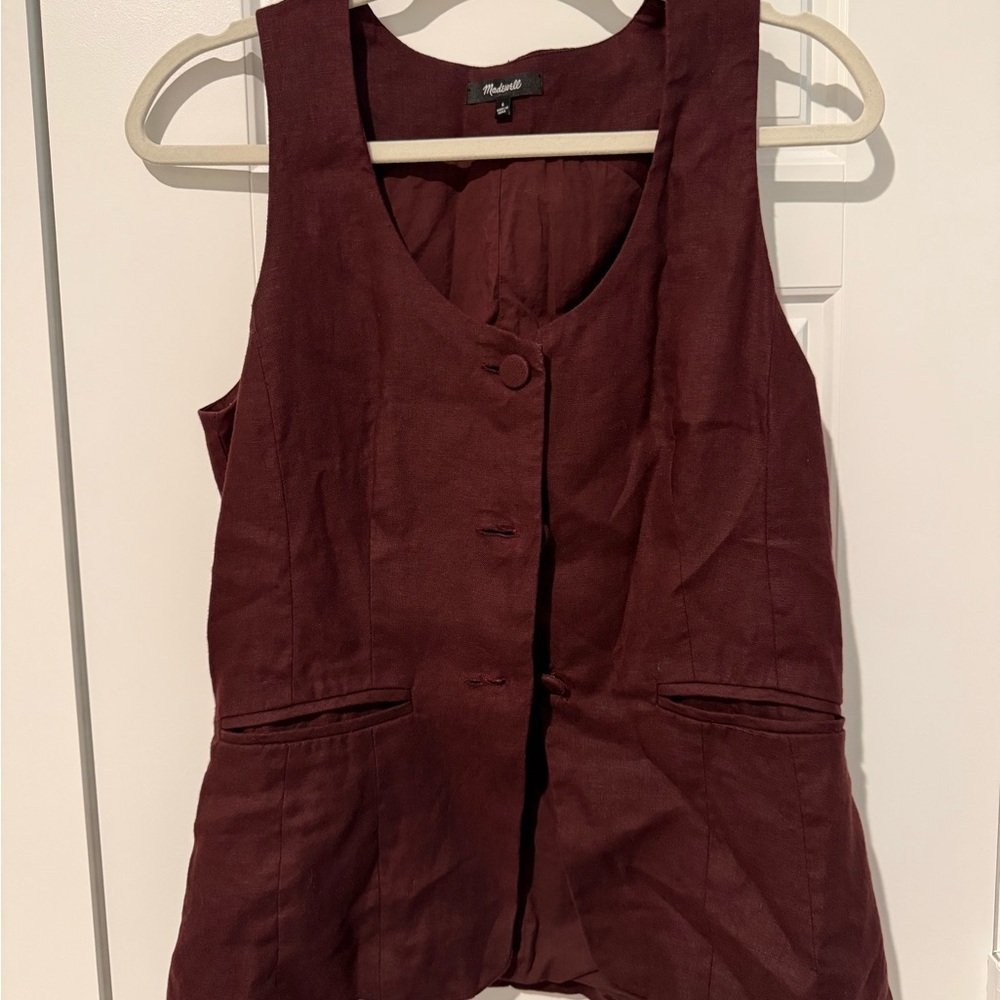 Madewell Linen Vest and Shorts Matching Set in Deep Burgundy